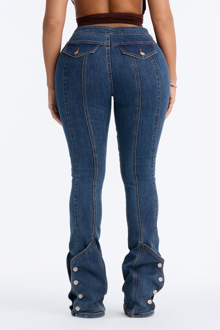 Out Of Pocket Long Length Slim Straight Premium Jeans - Dark Wash