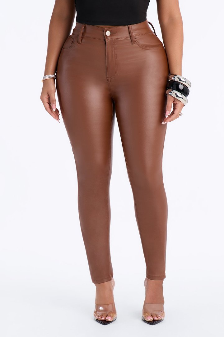 Breaking Hearts Coated Skinny Jeans - Brown