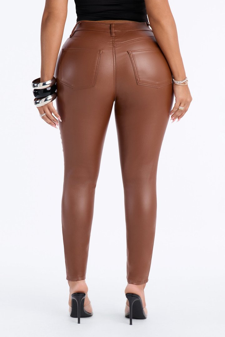 Breaking Hearts Coated Skinny Jeans - Brown
