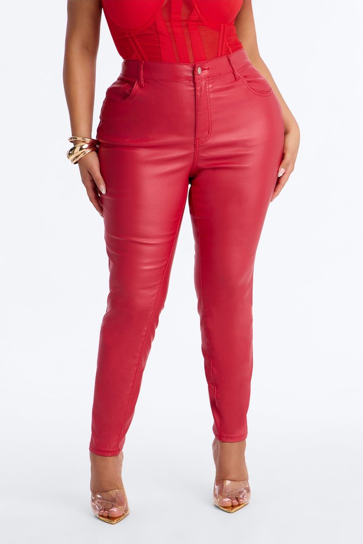 Breaking Hearts Coated Skinny Jeans - Red