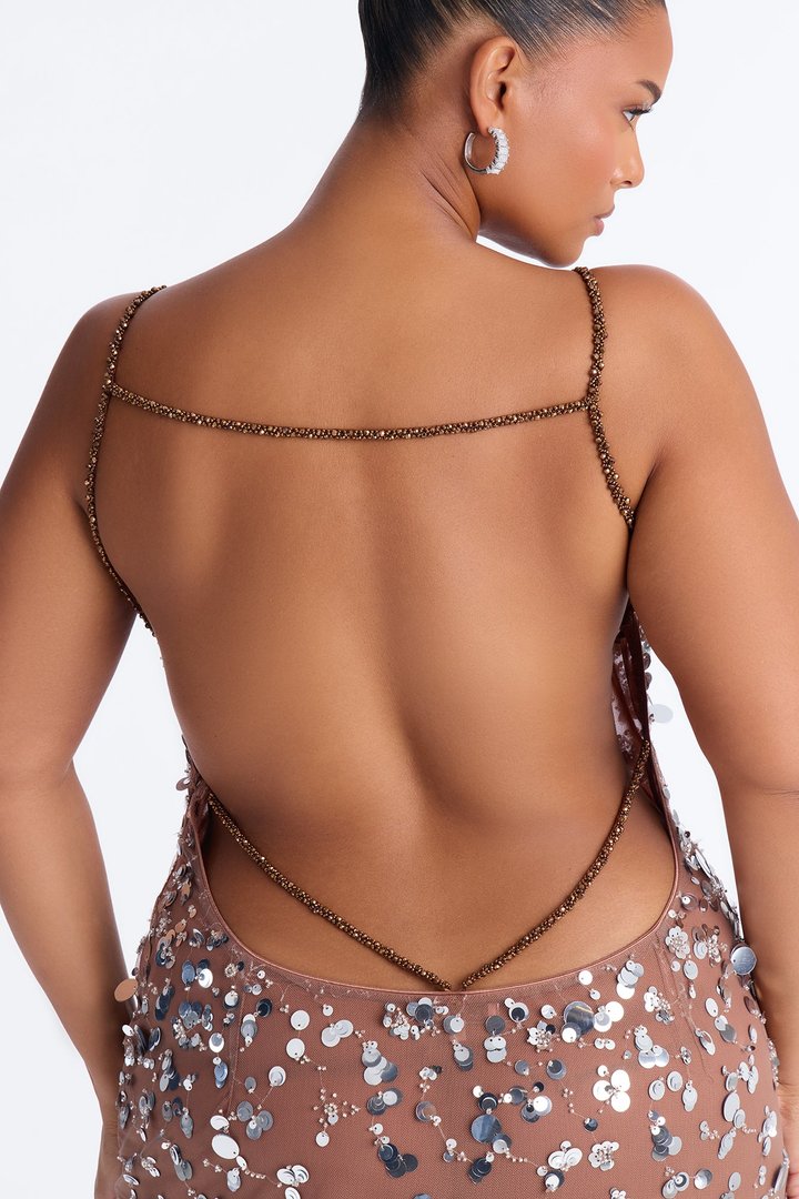 Sparkle Mesh Sequin Maxi Dress - Nude/combo