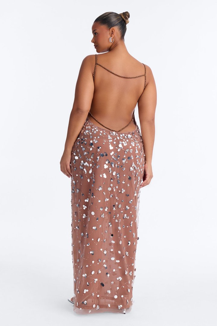 Sparkle Mesh Sequin Maxi Dress - Nude/combo