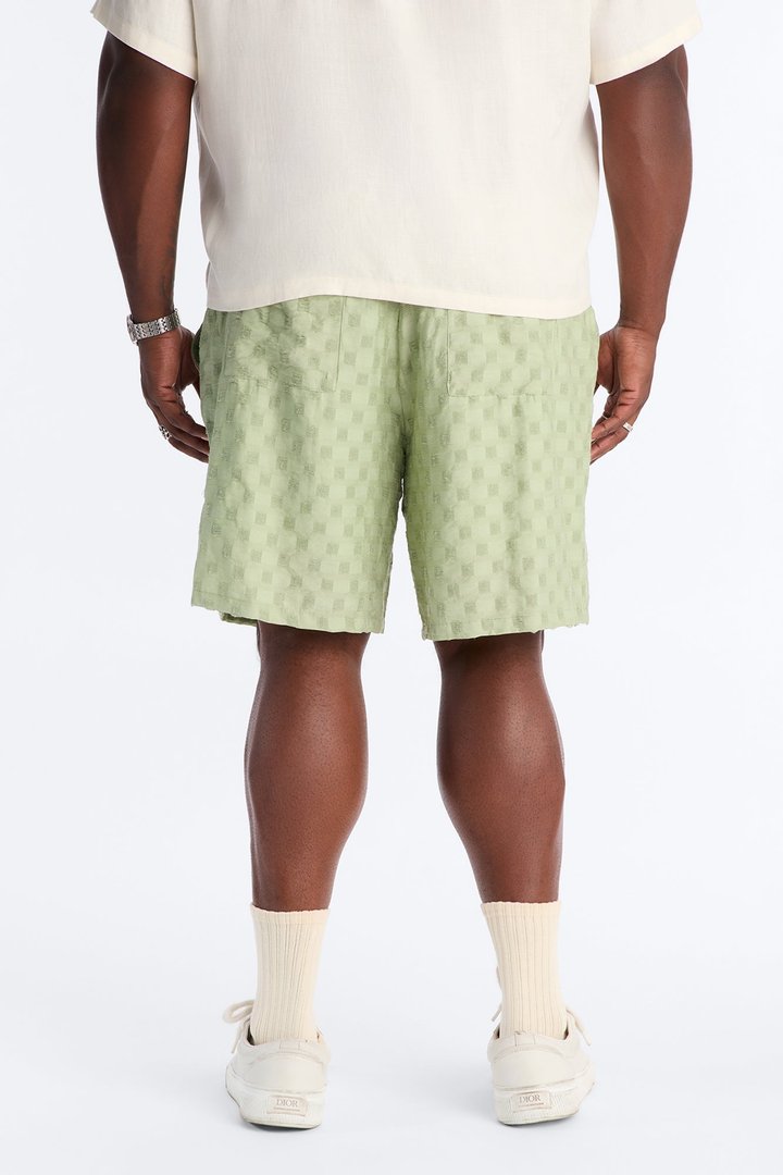 Hazy Textured Checkered Relaxed Short - Sage
