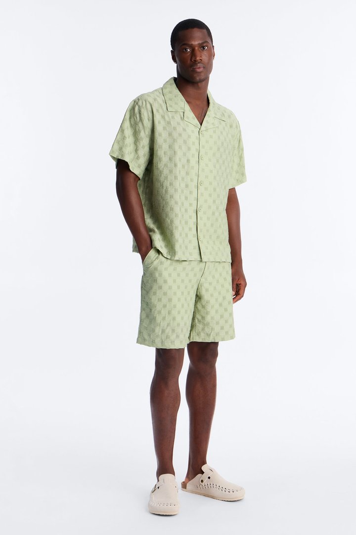 Hazy Textured Checkered Relaxed Short - Sage