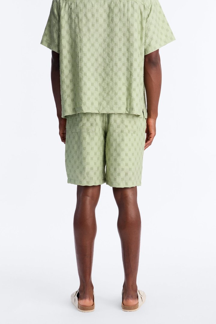 Hazy Textured Checkered Relaxed Short - Sage