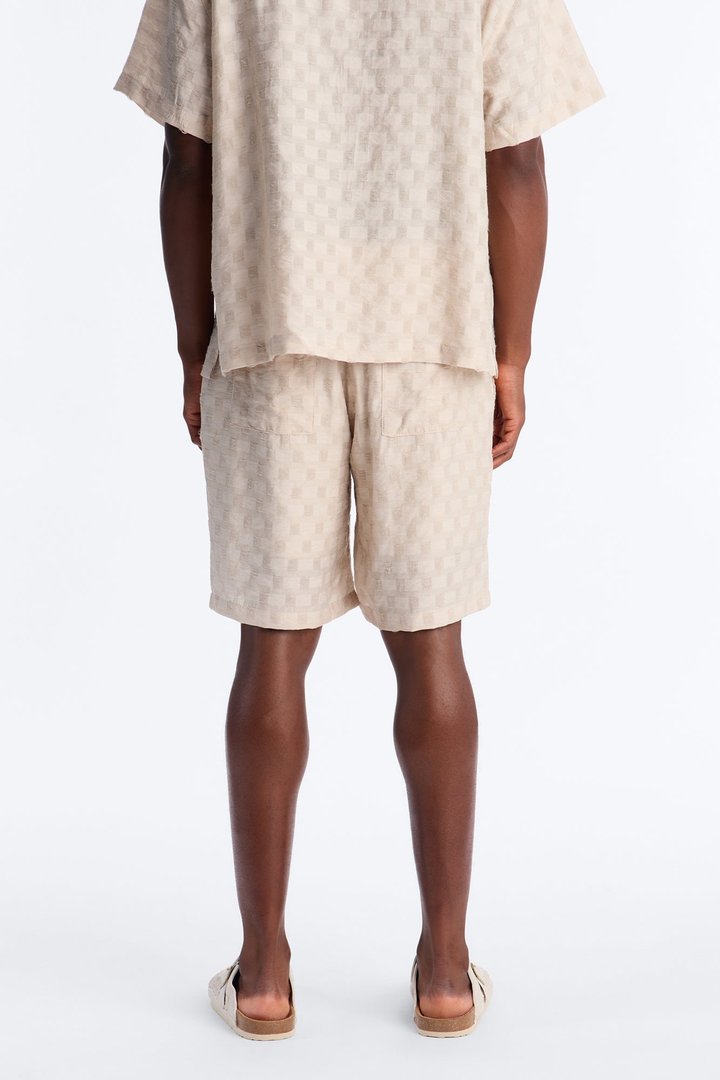 Hazy Textured Checkered Relaxed Short - Taupe
