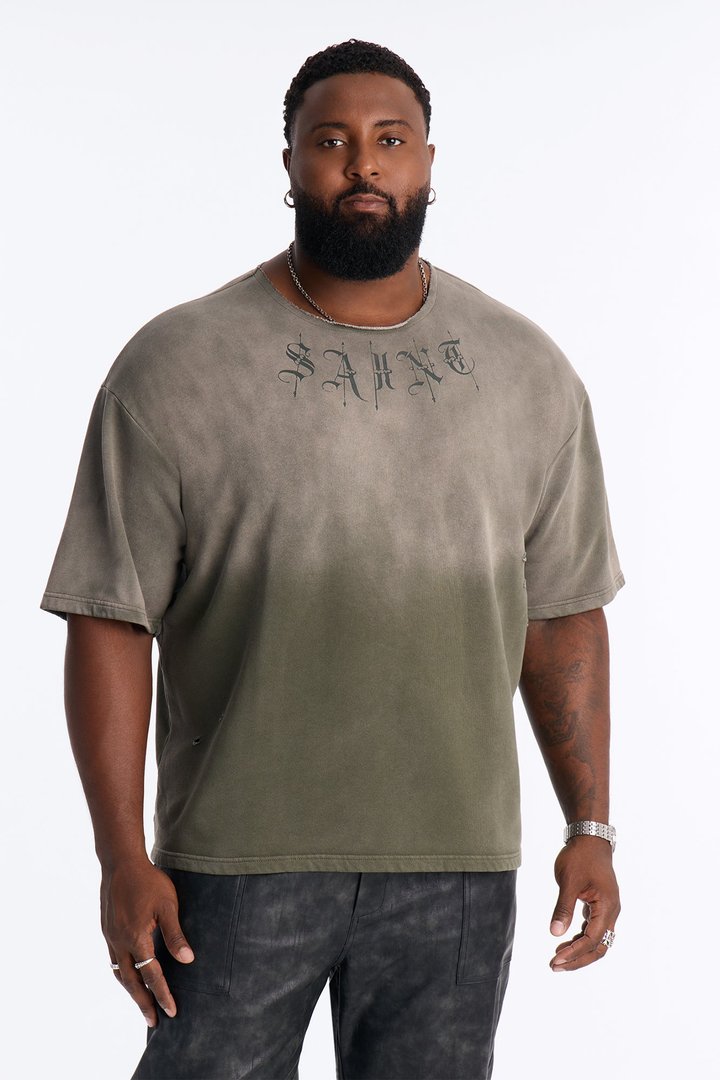 Saint Washed Oversized Fleece Tee - Green/combo