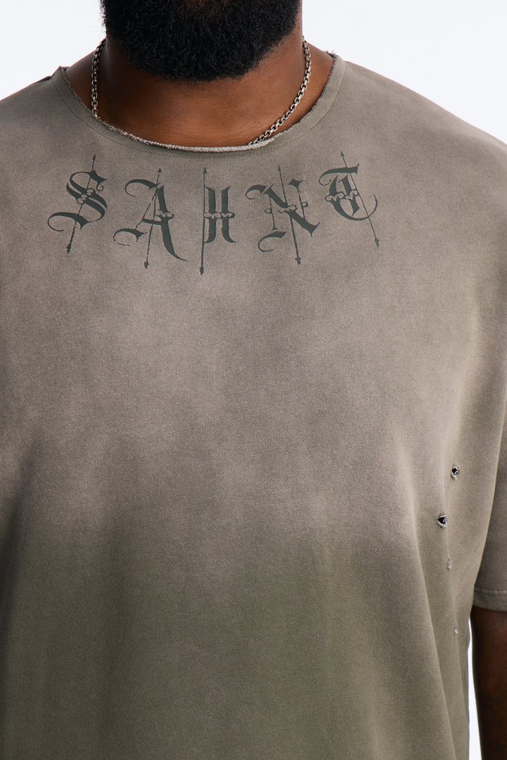 Saint Washed Oversized Fleece Tee - Green/combo