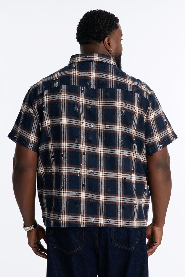 Plaid Washed Flannel Button Up Shirt - Brown/combo