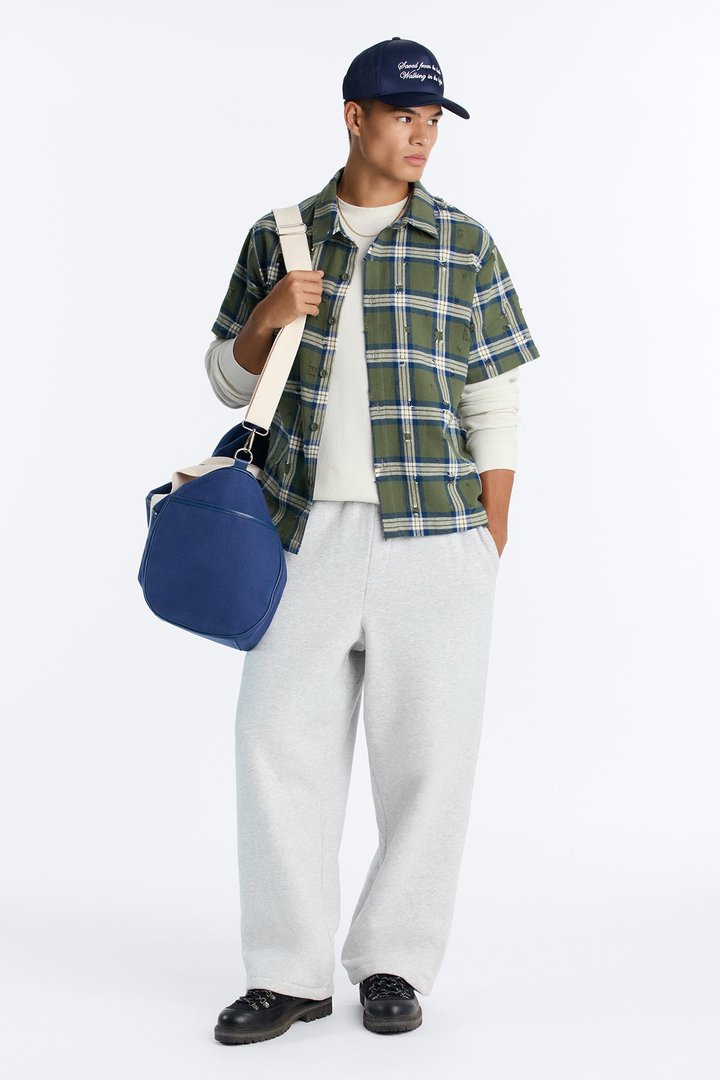 Plaid Washed Flannel Button Up Shirt - Green/combo