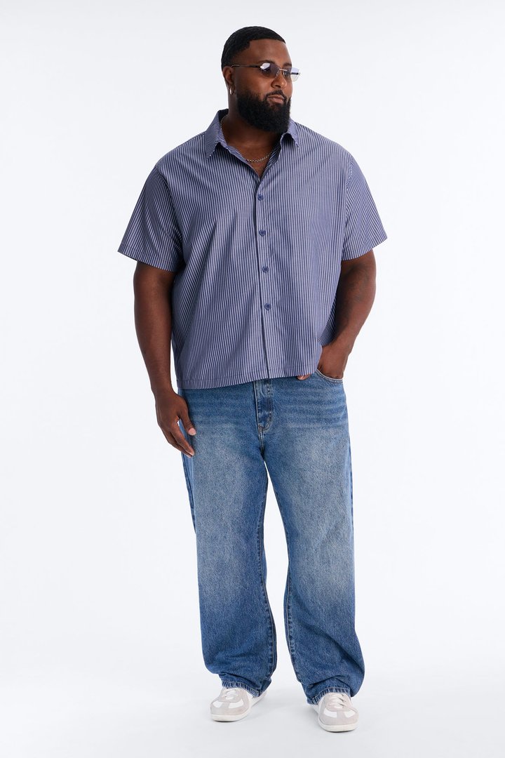 Monaco Relaxed Full Button Shirt - Navy/combo