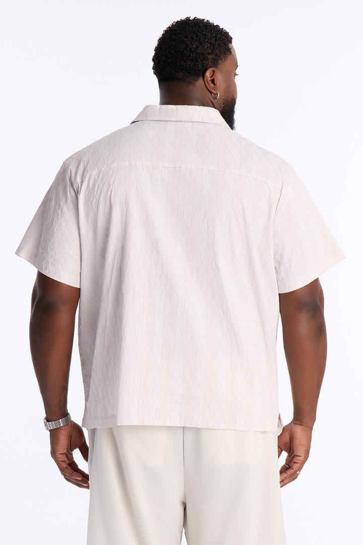 Harbor Stripe Cuban Collar Button Up Shirt - Mauve/combo