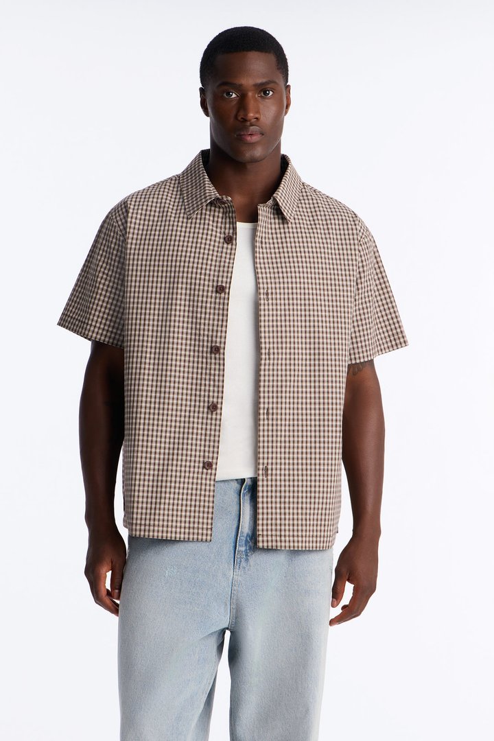 No Where To Be Found Plaid Button Up Shirt - Brown/combo