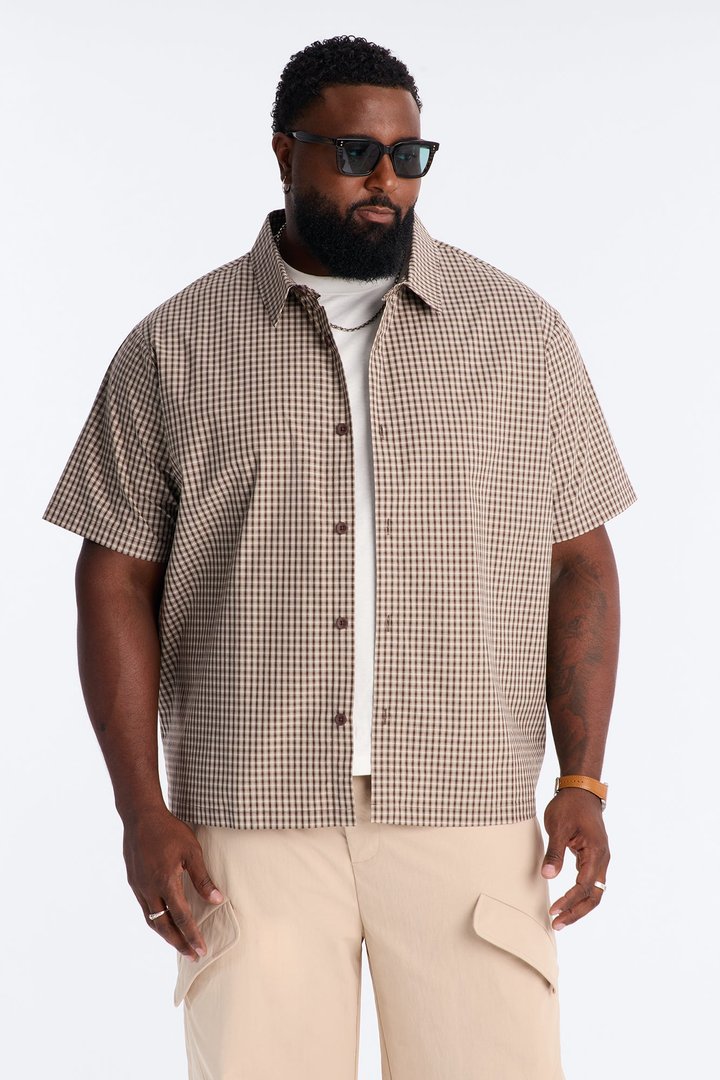 No Where To Be Found Plaid Button Up Shirt - Brown/combo