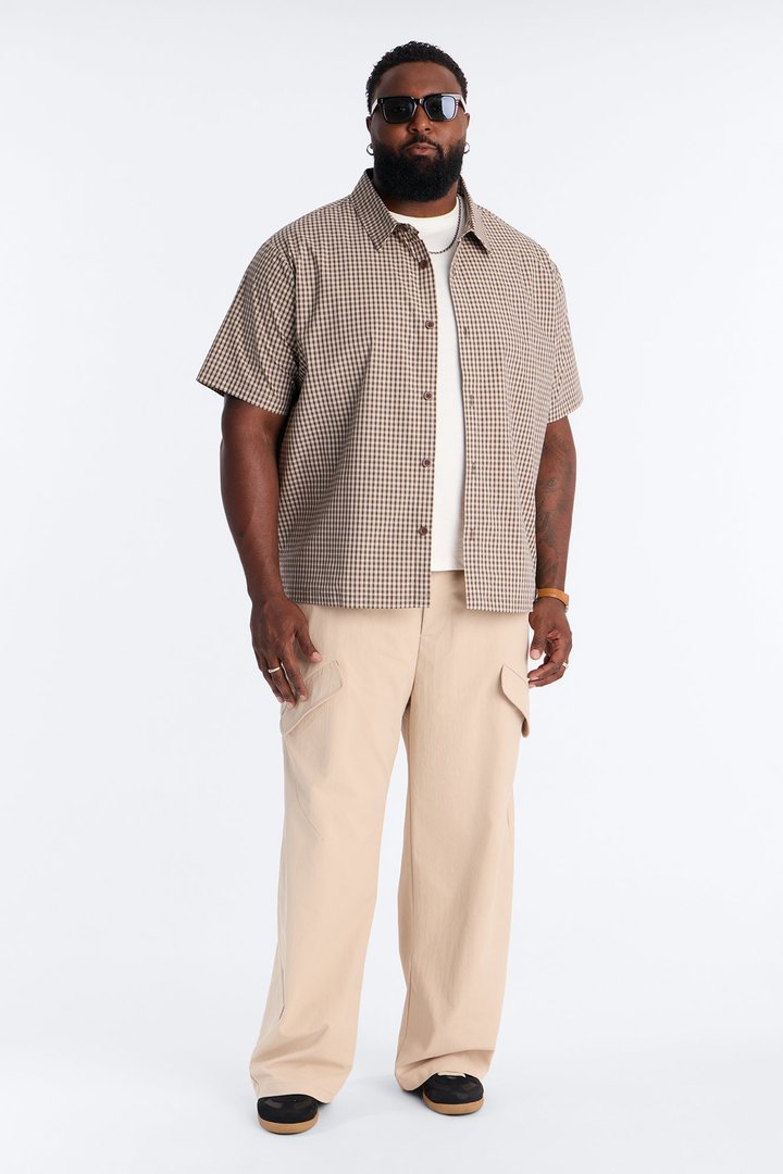 No Where To Be Found Plaid Button Up Shirt - Brown/combo