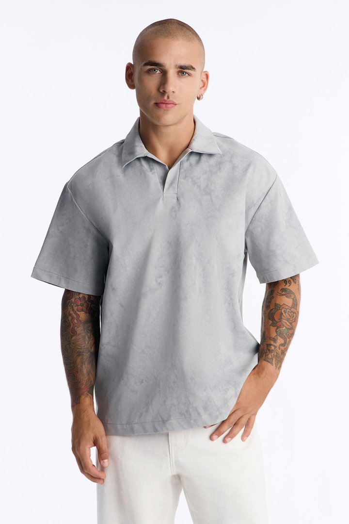 Modern Envoy Boxy Short Sleeve Polo - Washed Grey