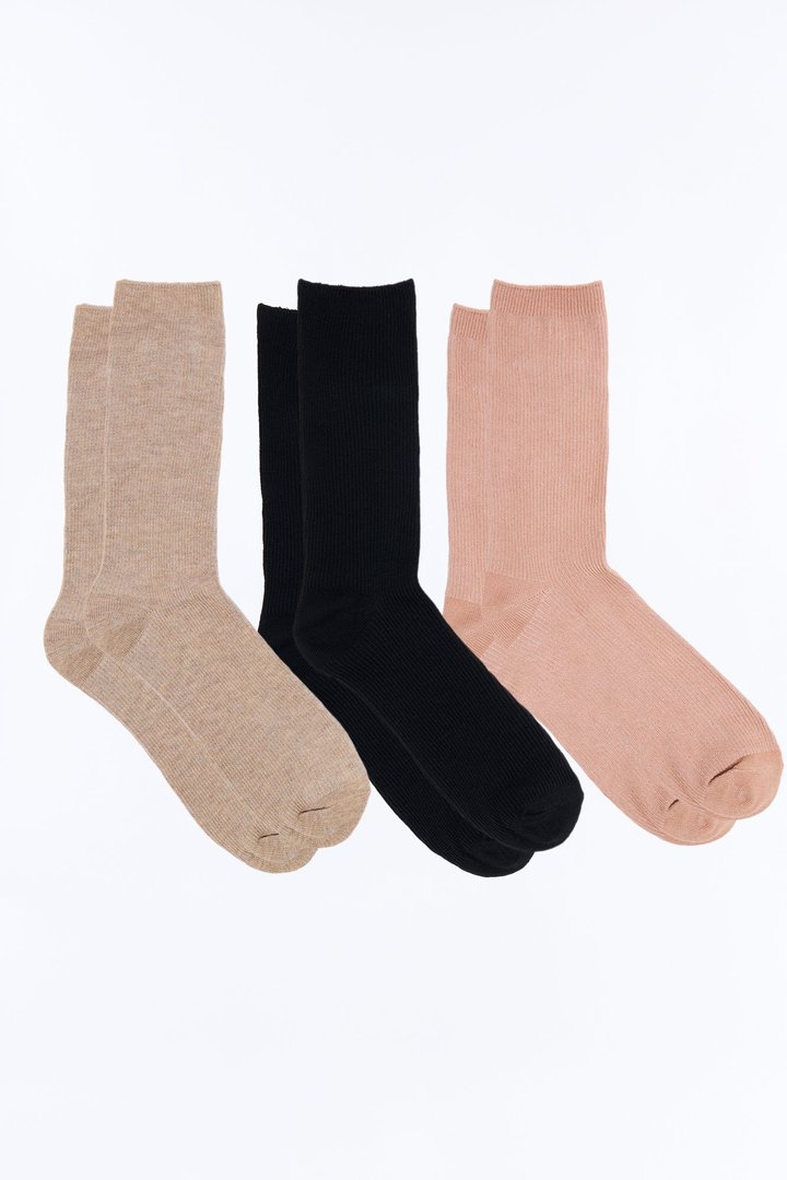 6 Pack Ribbed Socks - Brown/combo