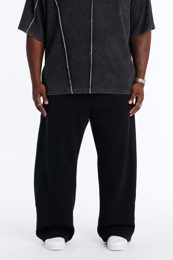 Reverse Panel Straight Leg Sweatpant - Black