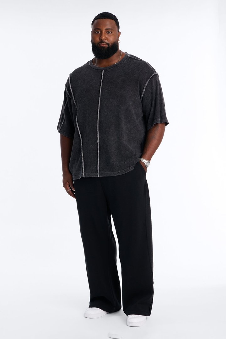 Reverse Panel Straight Leg Sweatpant - Black