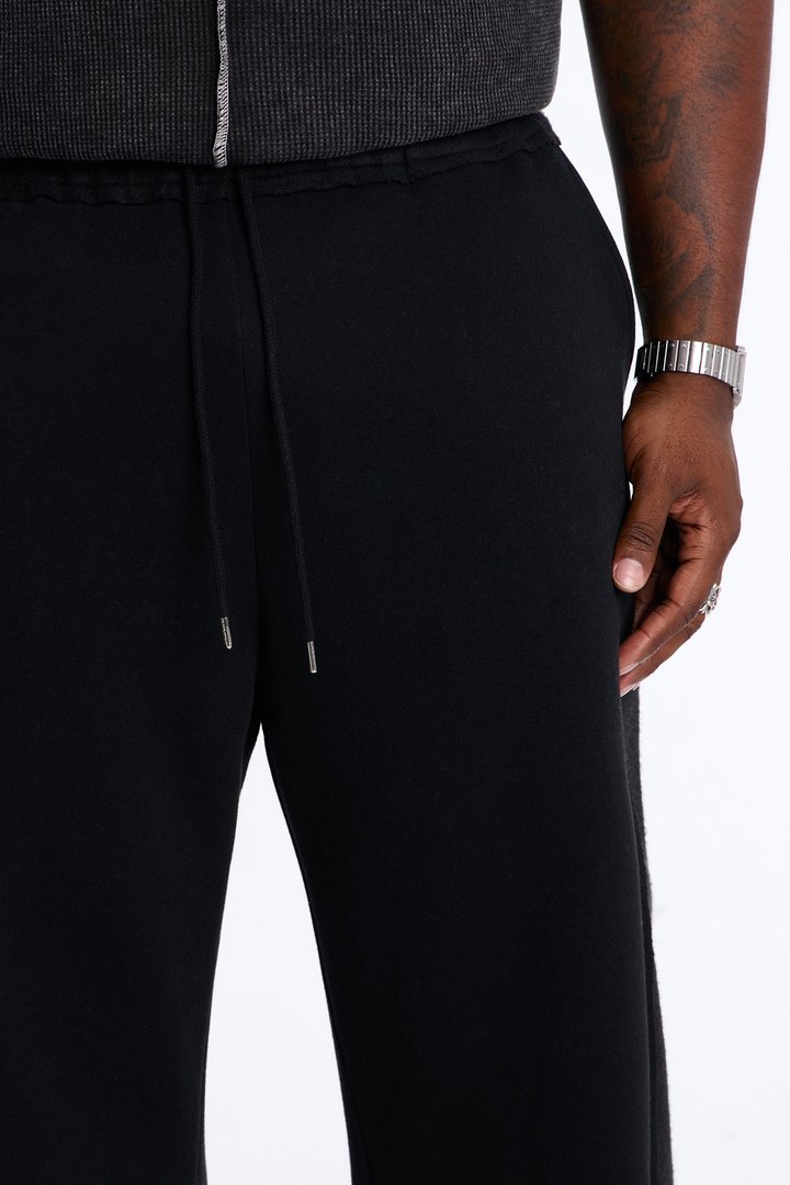 Reverse Panel Straight Leg Sweatpant - Black