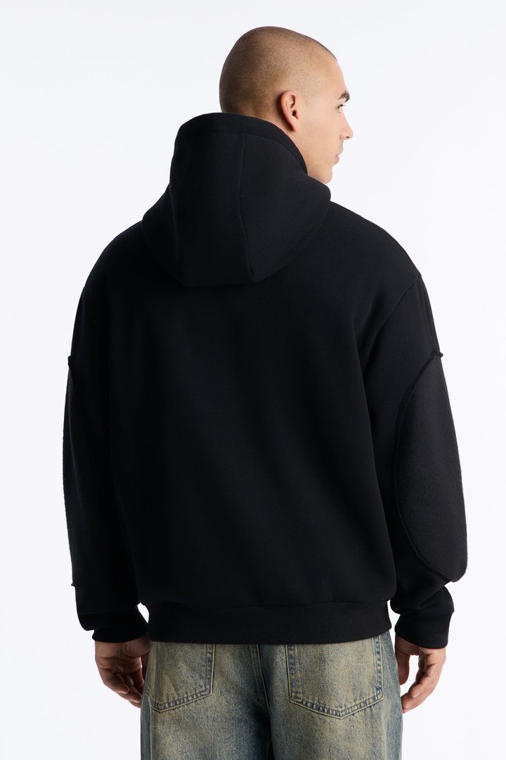 Reverse Panel Oversized Hoodie - Black