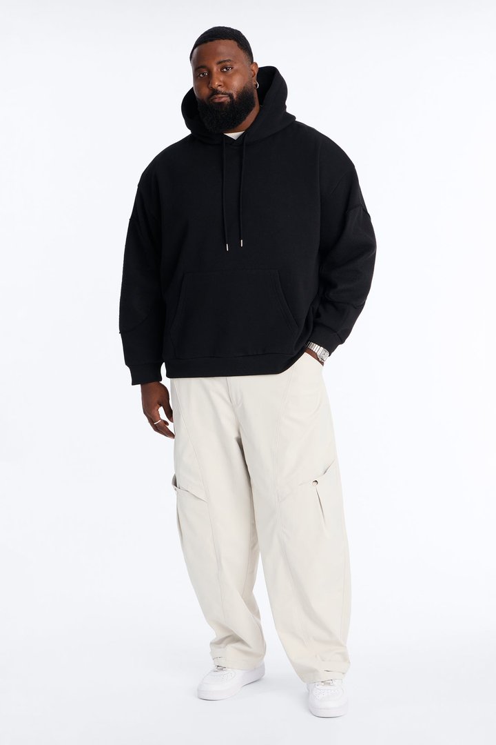Reverse Panel Oversized Hoodie - Black