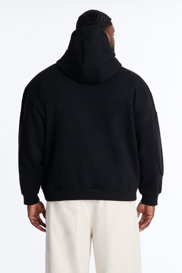 Reverse Panel Oversized Hoodie - Black