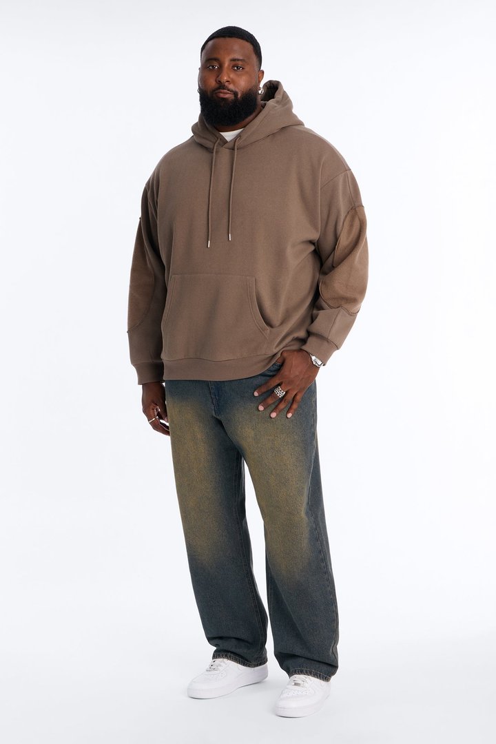 Reverse Panel Oversized Hoodie - Brown