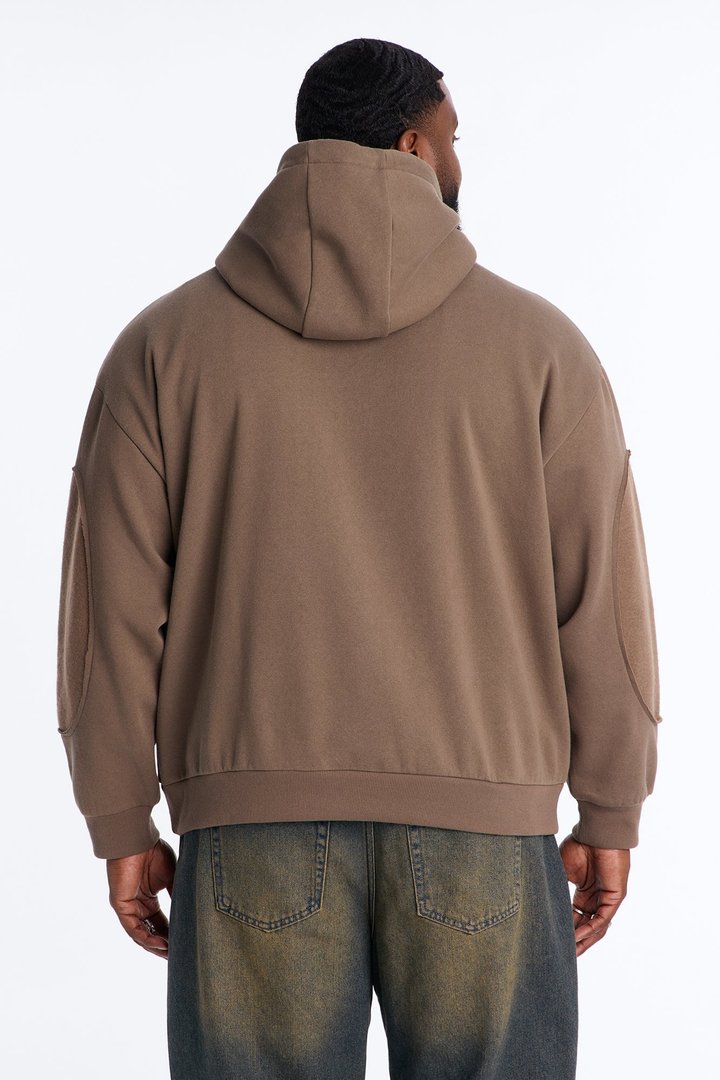 Reverse Panel Oversized Hoodie - Brown