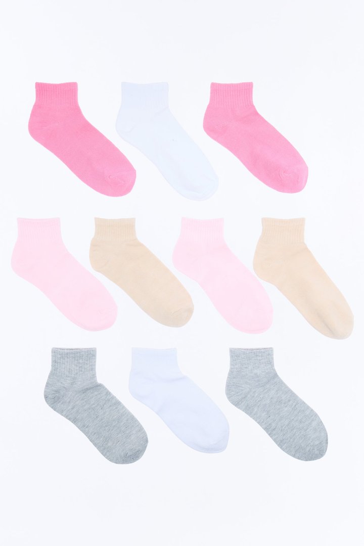 10 Pack Quarter Length Socks - Pink/combo