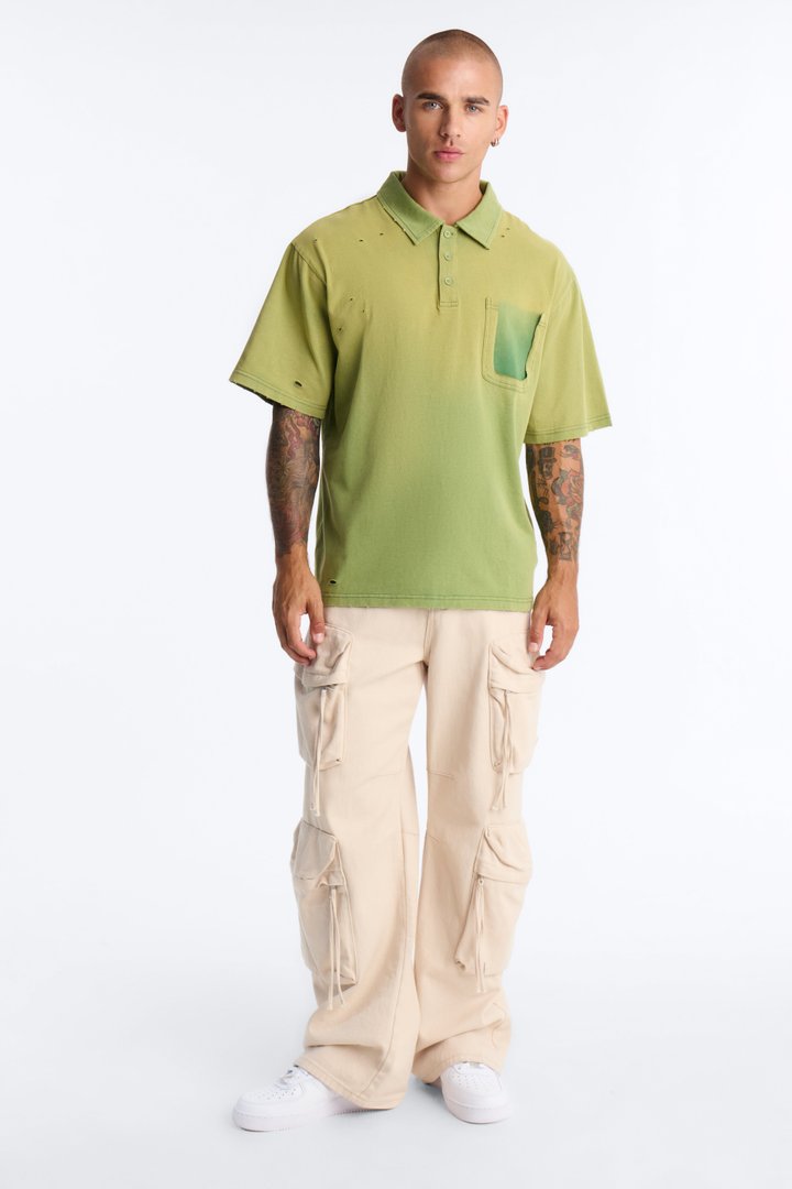 Inverse Pocket Wash Destructed Polo - Green