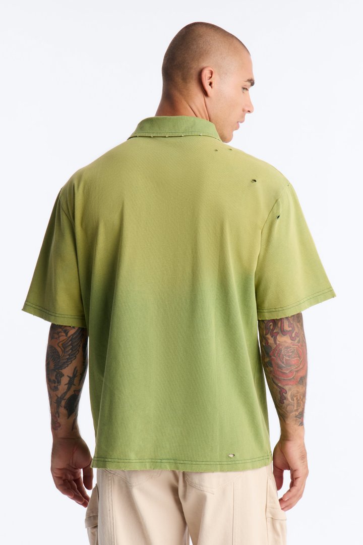 Inverse Pocket Wash Destructed Polo - Green