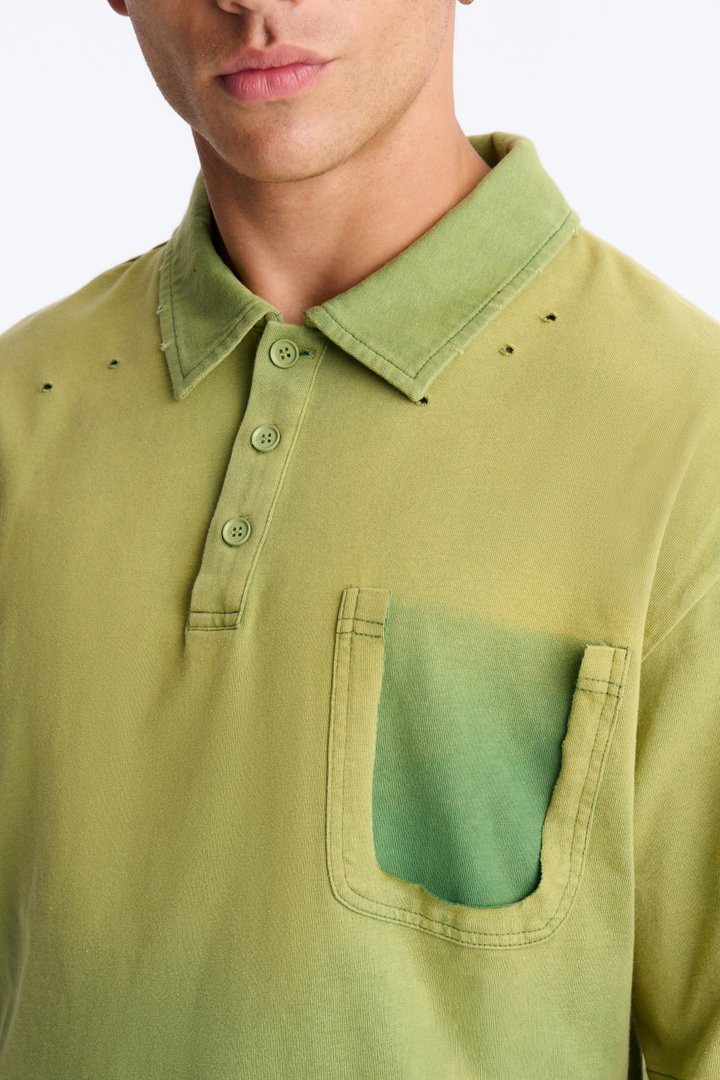 Inverse Pocket Wash Destructed Polo - Green