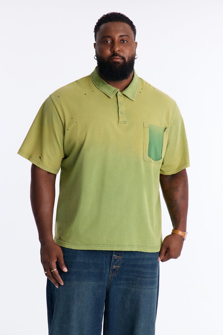 Inverse Pocket Wash Destructed Polo - Green