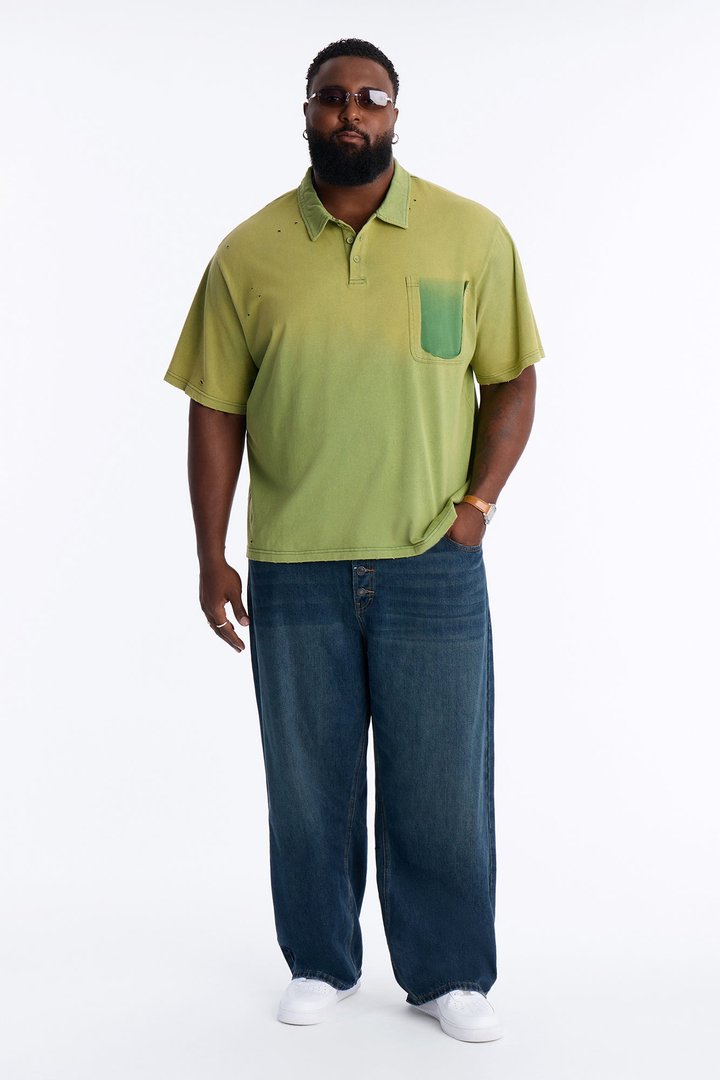 Inverse Pocket Wash Destructed Polo - Green