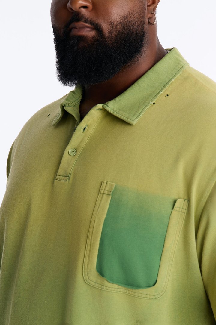 Inverse Pocket Wash Destructed Polo - Green