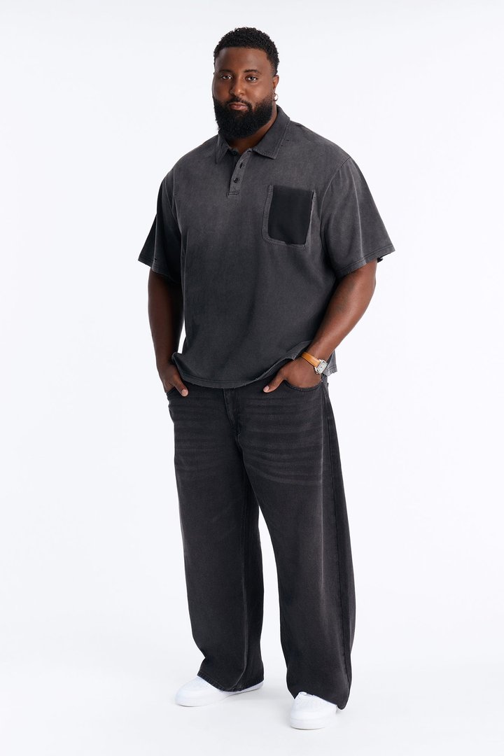 Inverse Pocket Wash Destructed Polo - Washed Black