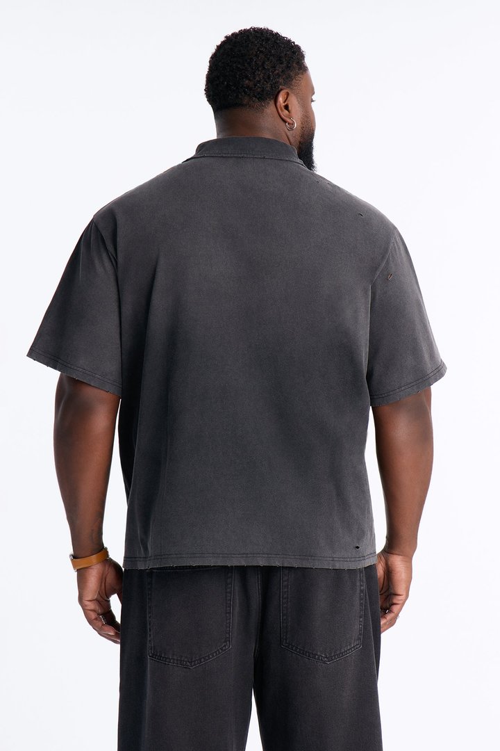 Inverse Pocket Wash Destructed Polo - Washed Black