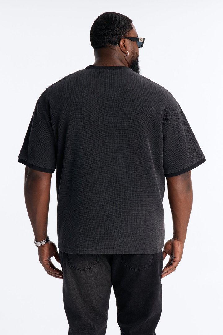 Classic Waffle Henley Tee - Black