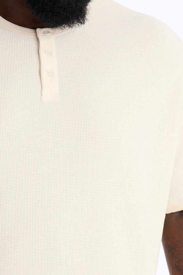 Classic Waffle Henley Tee - Cream