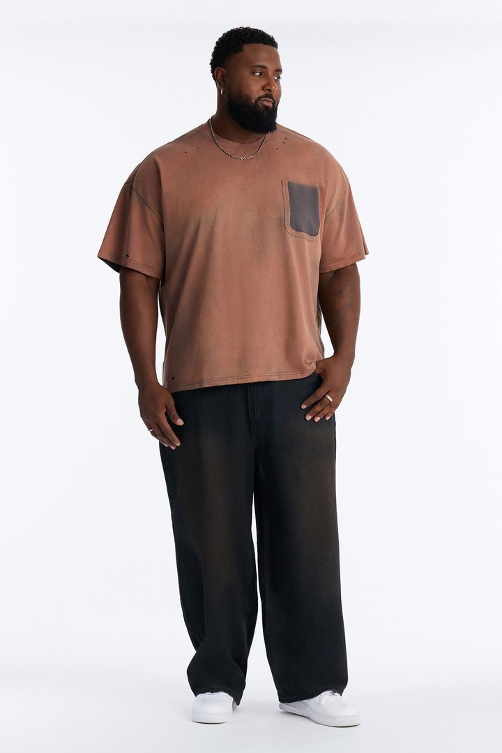Inverse Pocket Wash Destructed Tee - Washed Brown