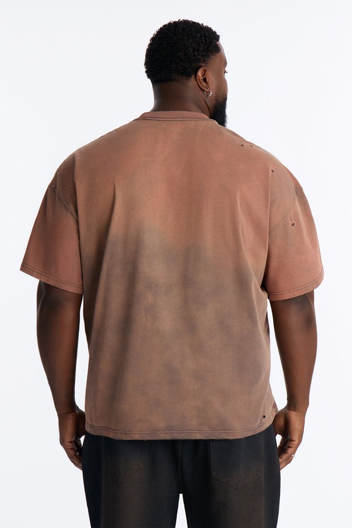 Inverse Pocket Wash Destructed Tee - Washed Brown