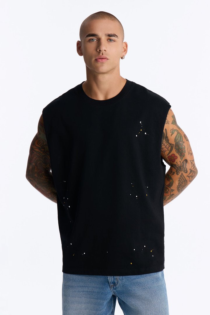 Paint Splatter Muscle Tee - Black/combo