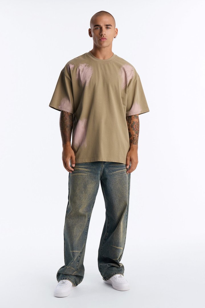 Paint Spray Crewneck Tee - Green/combo