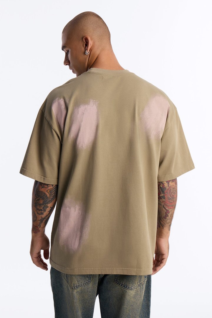 Paint Spray Crewneck Tee - Green/combo