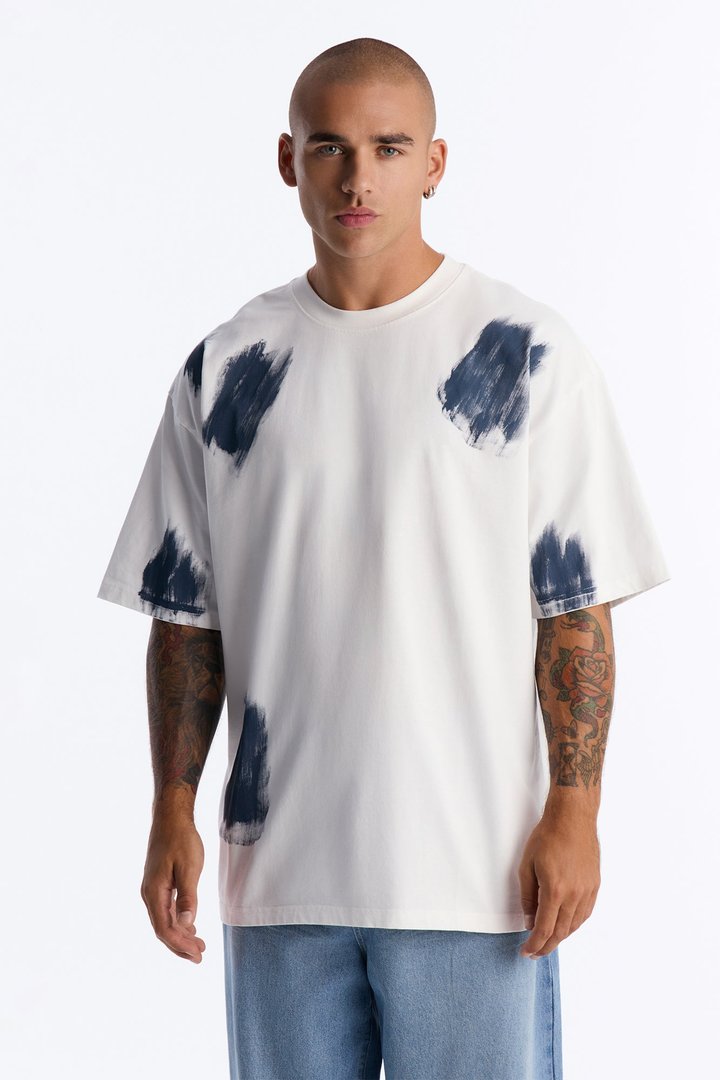 Paint Spray Crewneck Tee - White/combo