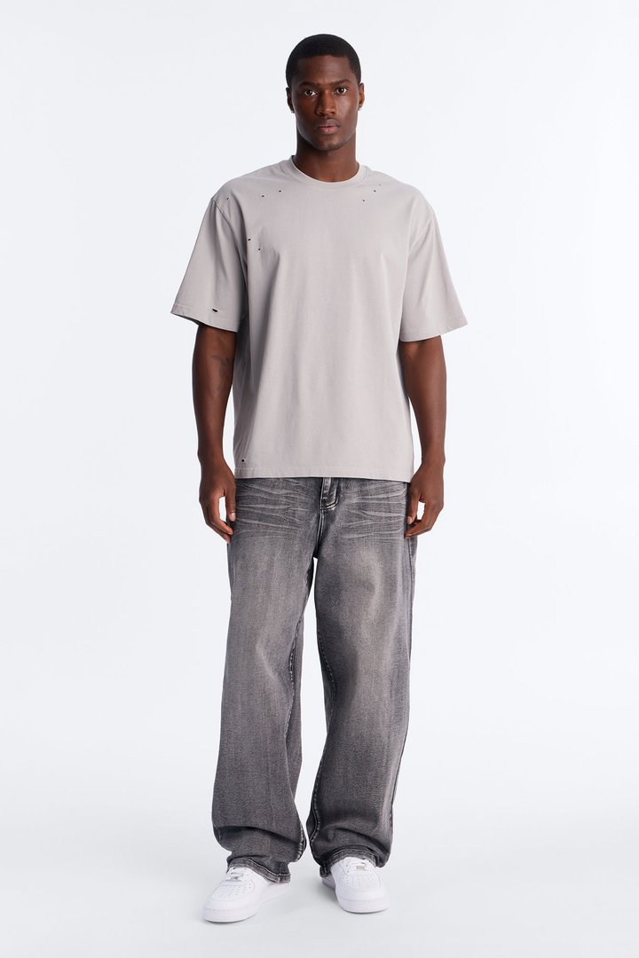 Destructed Crewneck Tee - Grey