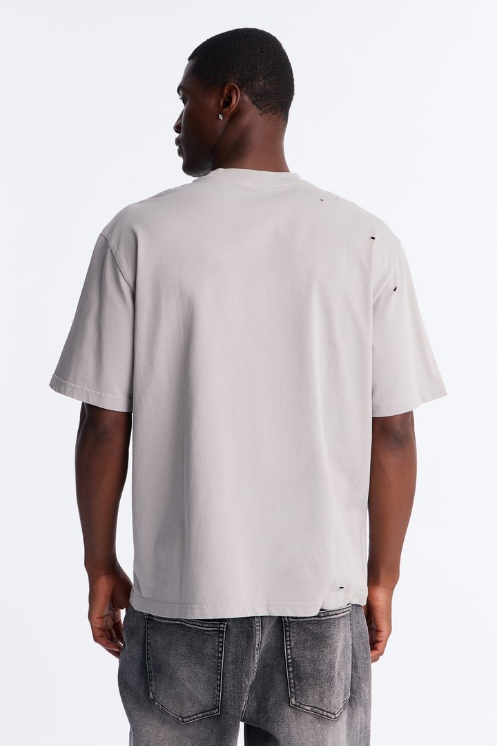 Destructed Crewneck Tee - Grey