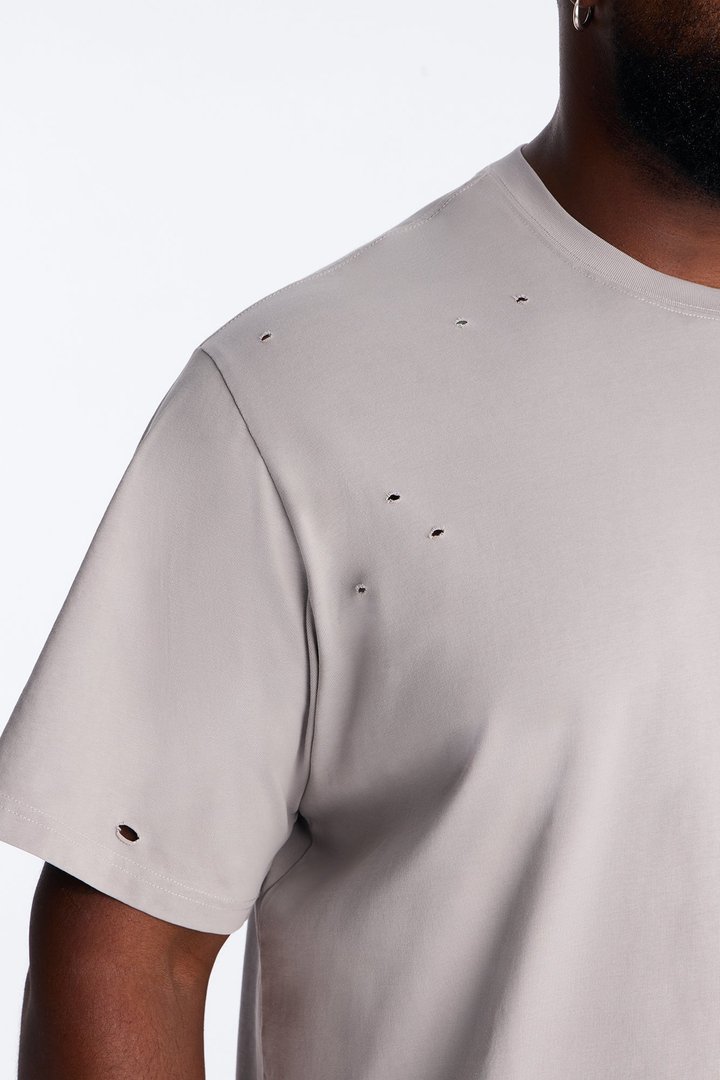 Destructed Crewneck Tee - Grey