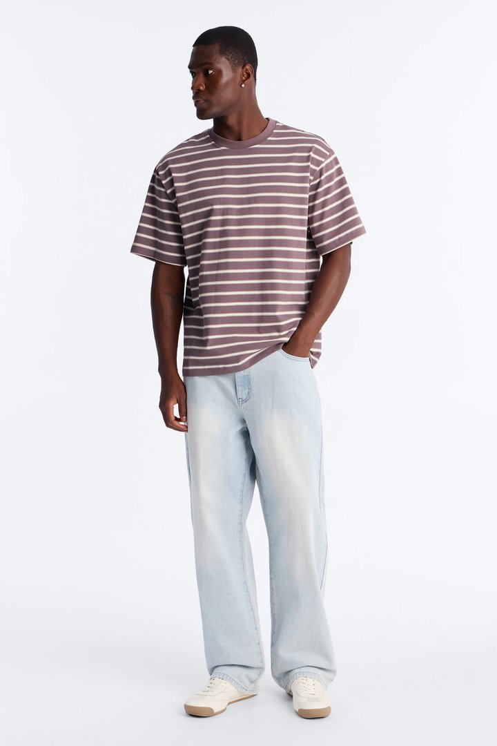 Levitt Stripe Relaxed Crewneck Tee - Purple/combo